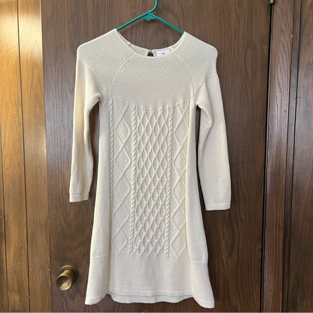 Hanna Andersson Cream Long Sleeve Cable Wool Blend Dress